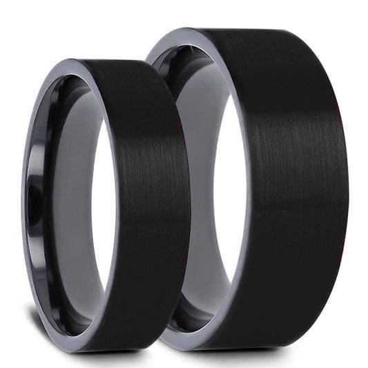 Matte Brushed Black Titanium Couple's Matching Wedding Band Set