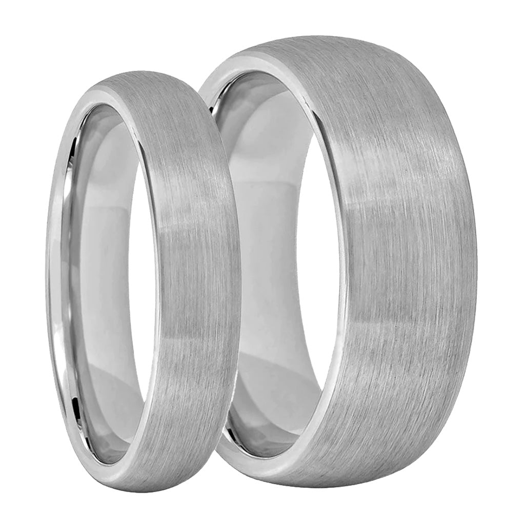 Domed Brushed Tungsten Couple's Matching Wedding Band Set