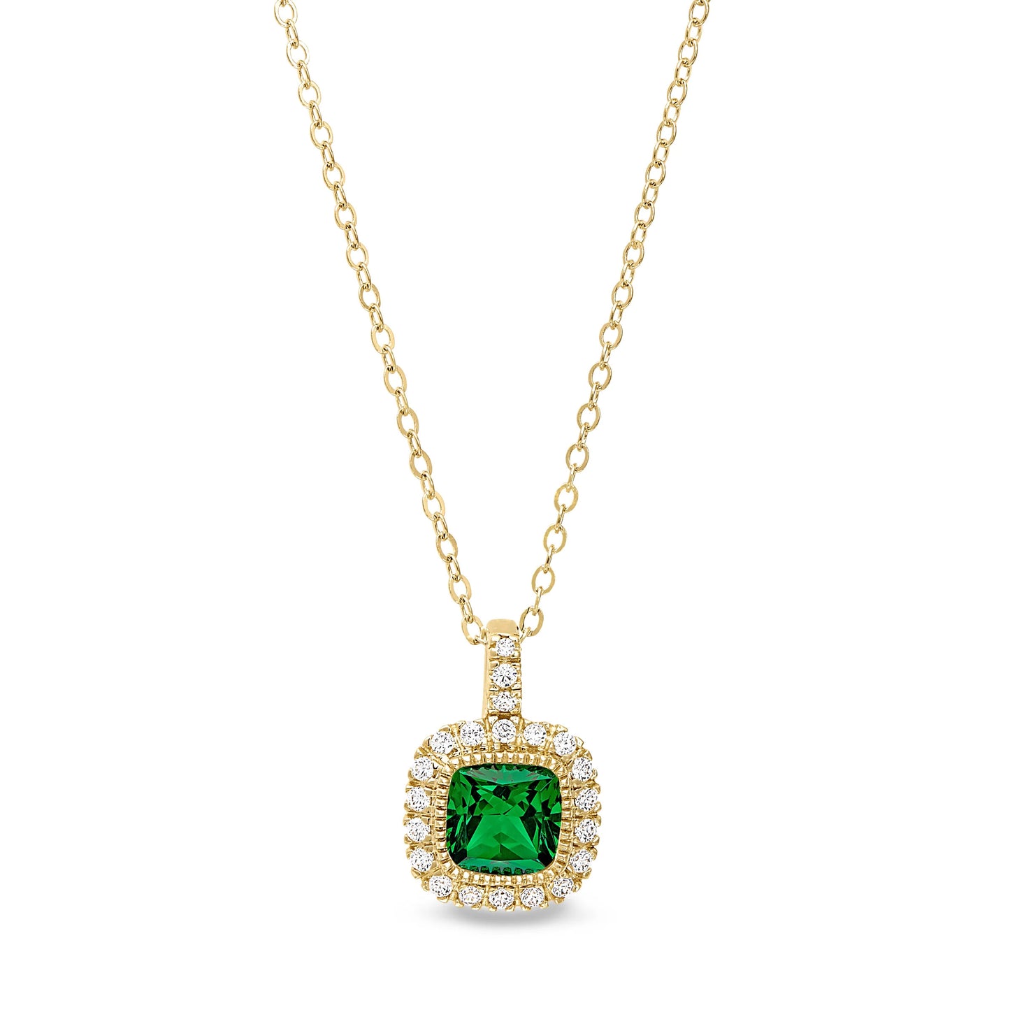 Cushion Cut Birthstone Halo Style Sterling Silver Necklace