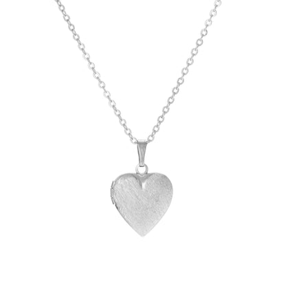 Heart Locket Necklace with Brushed Finish