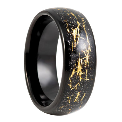 Meteorite Inspired Gold & Black Inlaid Tungsten Women's Wedding Band