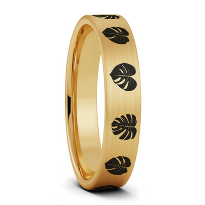 Alliance pour femme en tungstène doré brossé Monsterra Leaves