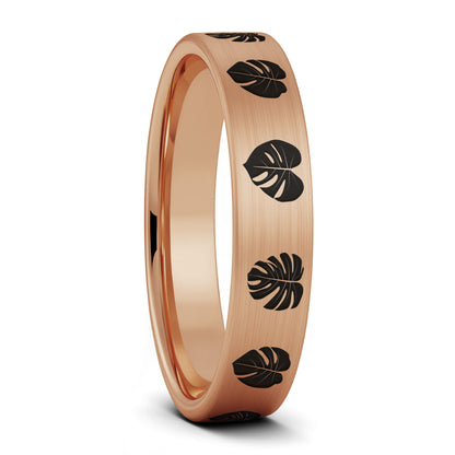 Alliance pour femme en tungstène doré brossé Monsterra Leaves