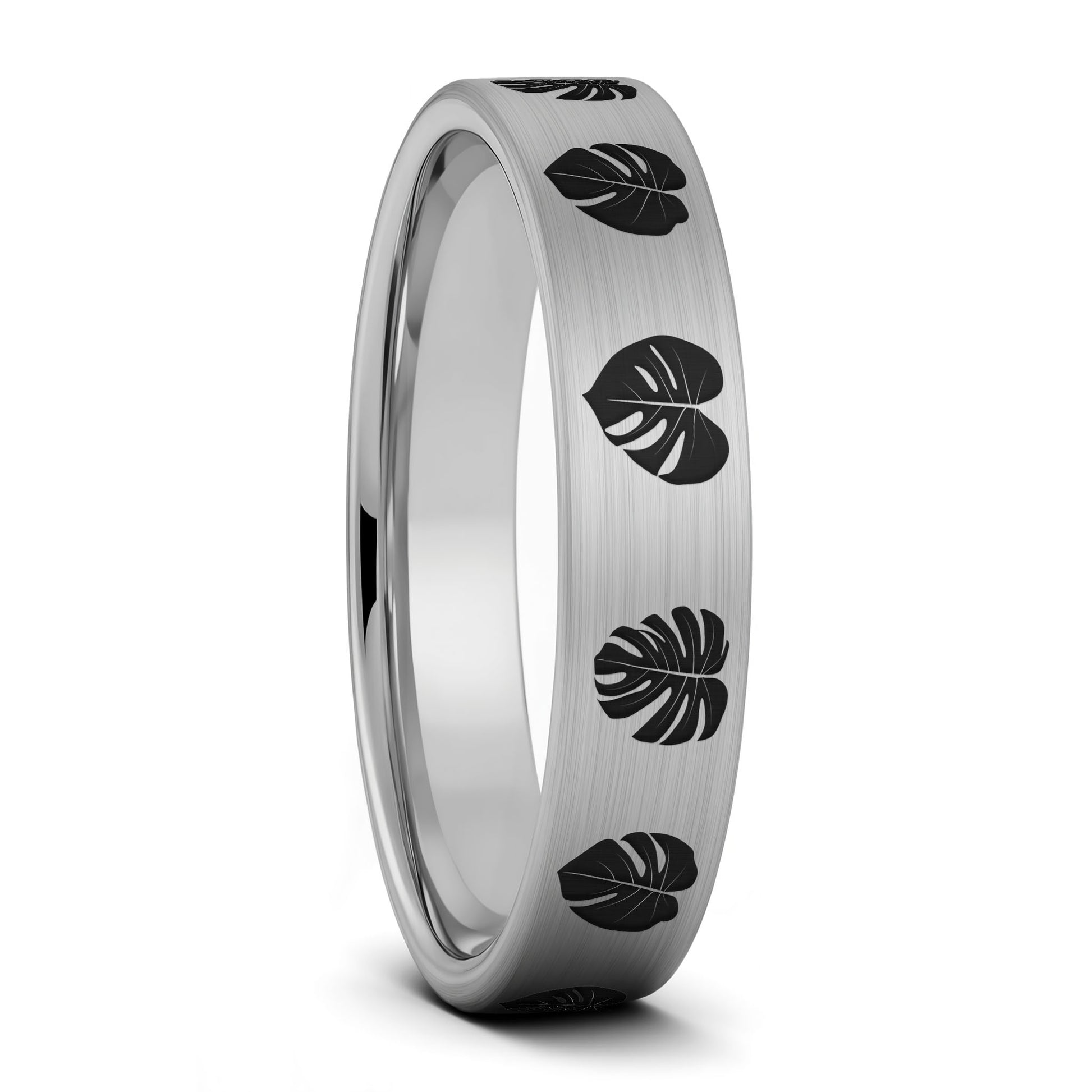 Monstera Leaves Brushed Tungsten Women's Wedding Band | Vansweden Jewelers