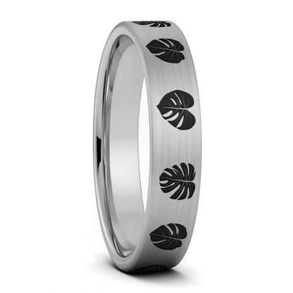 Alliance pour femme en tungstène doré brossé Monsterra Leaves