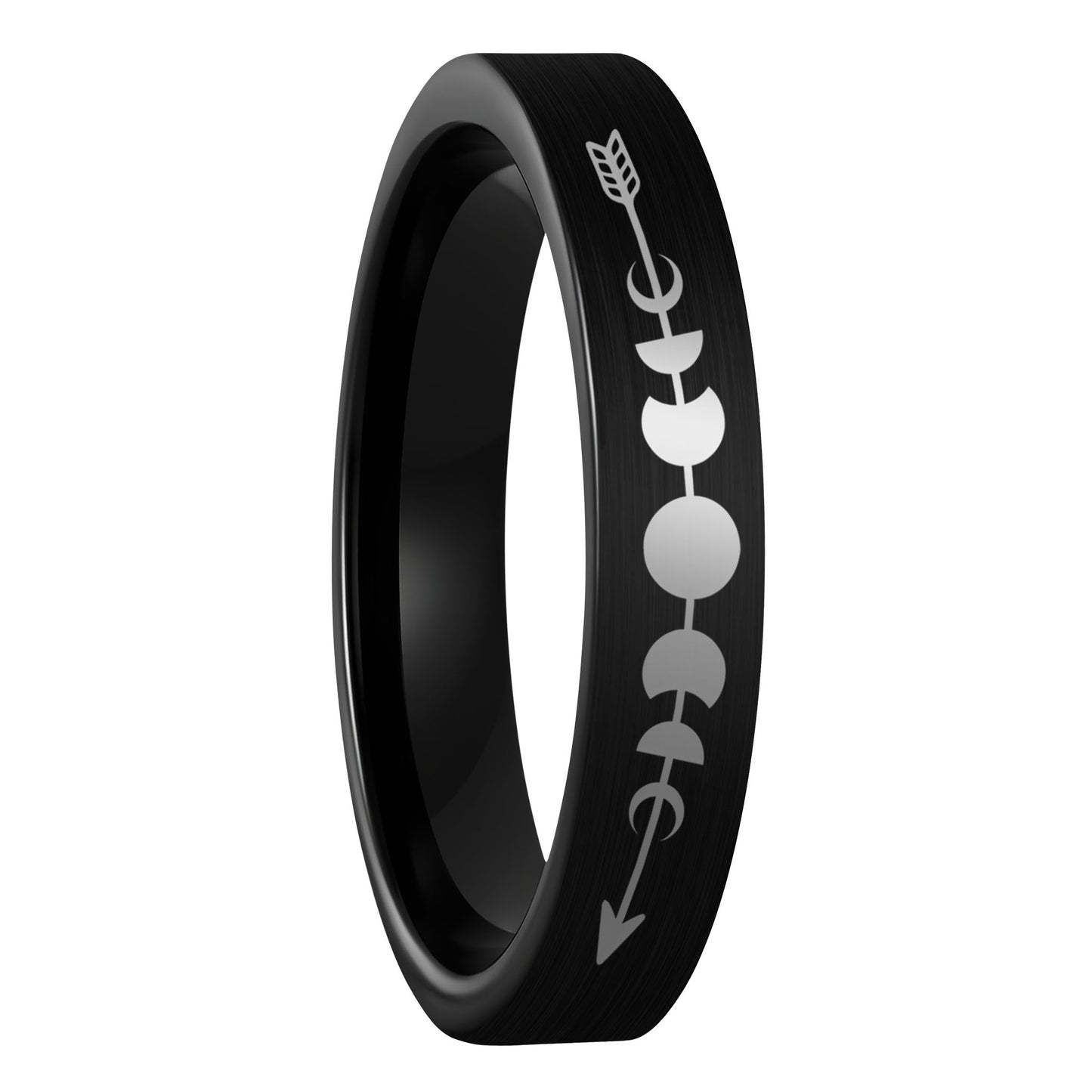 Moon Phases Arrow Brushed Black Tungsten Women's Wedding Band
