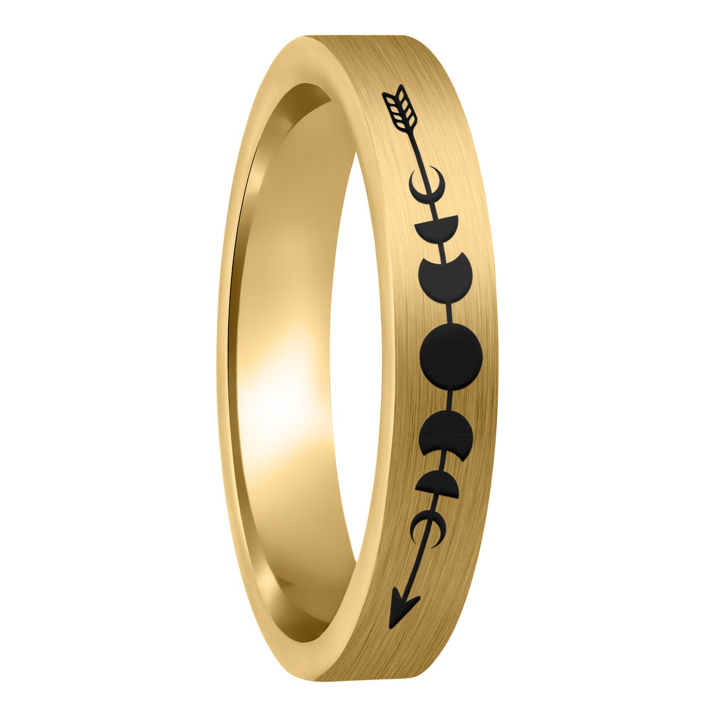 Moon Phases Arrow Brushed Gold Tungsten Women's Wedding Band