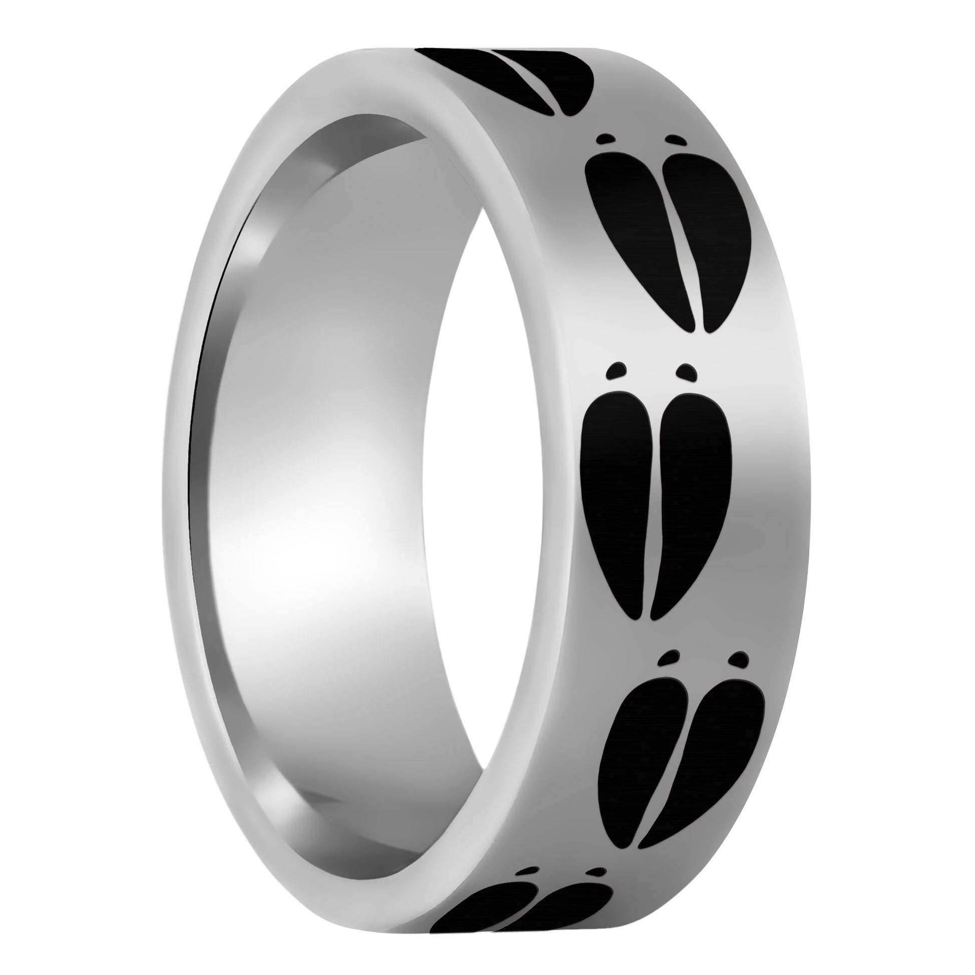 One Moose Tracks Tungsten Men's Wedding Band displayed on a plain white background