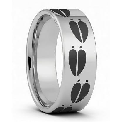One Moose Tracks Tungsten Men's Wedding Band displayed on a plain white background