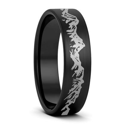 Mountain Range Brushed Tungsten Men's Wedding Band