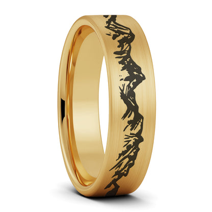 Mountain Range Brushed Tungsten Men's Wedding Band