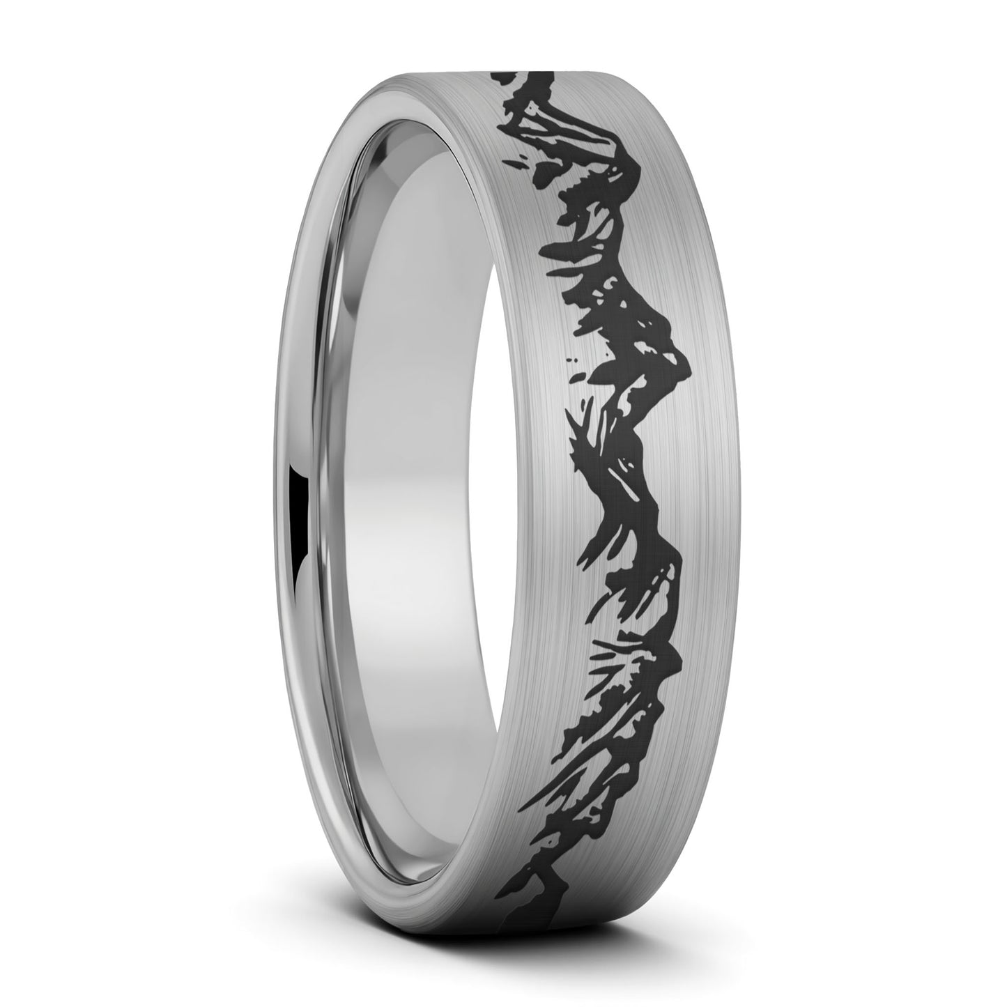 Mountain Range Brushed Tungsten Men's Wedding Band