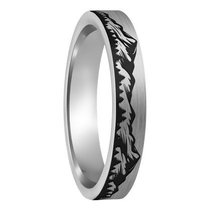 Mountain Range & Forest Brushed Tungsten Women's Wedding Band
