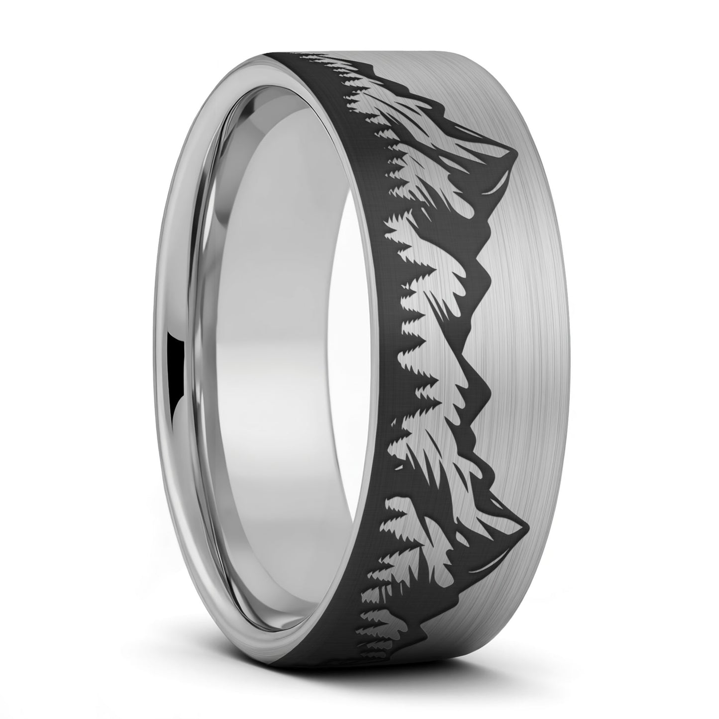 Alliance pour hommes en tungstène doré brossé Mountain Range Forest