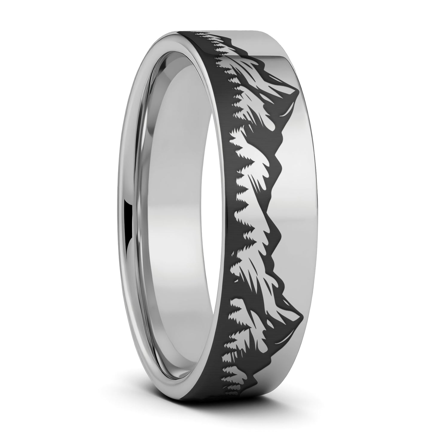 Mountain Range & Forest Tungsten Men's Wedding Band