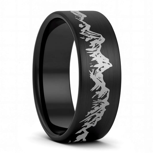 Mountain Range Brushed Tungsten Men's Wedding Band