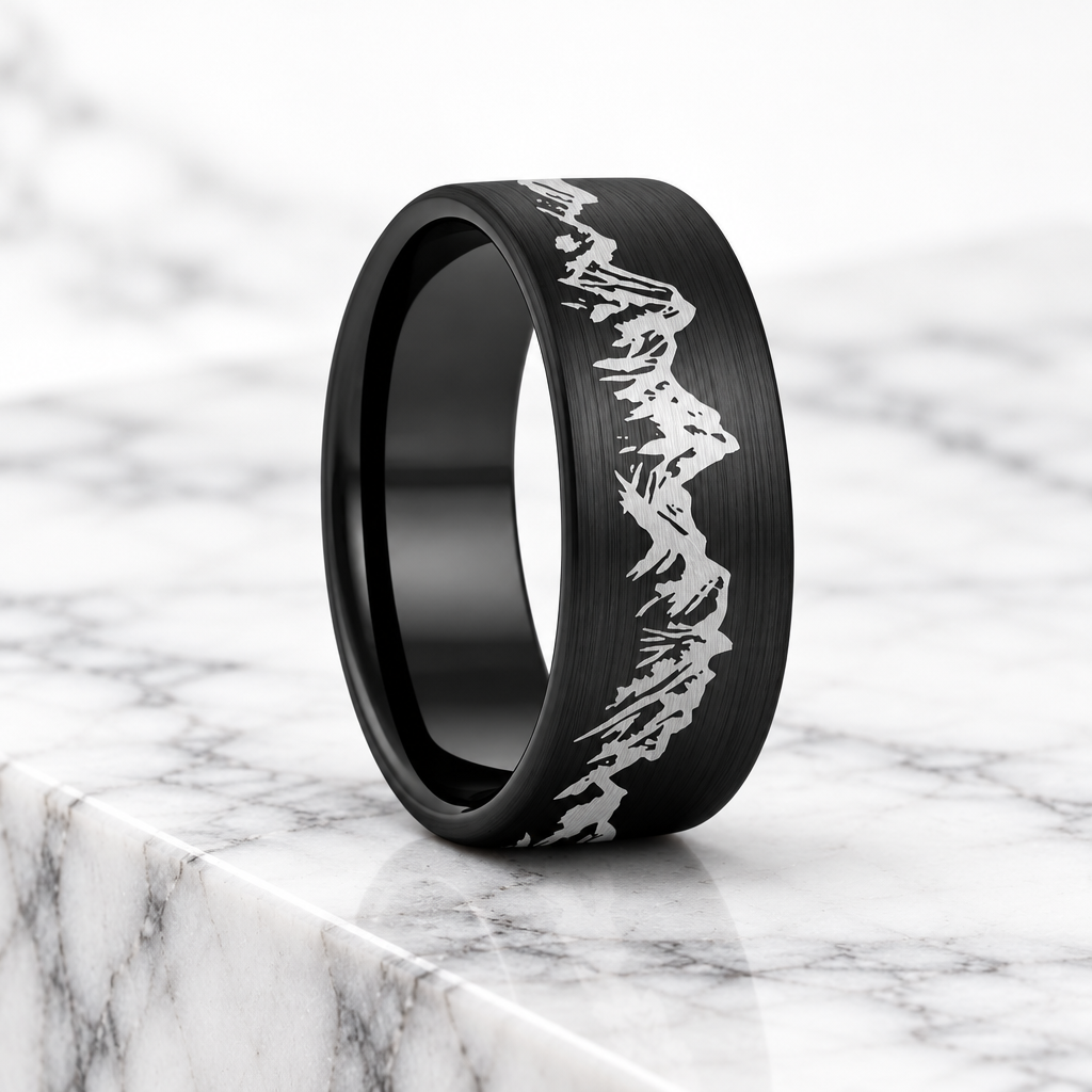 Mountain Range Tungsten Men's Wedding Band