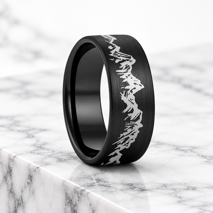 Mountain Range Tungsten Men's Wedding Band