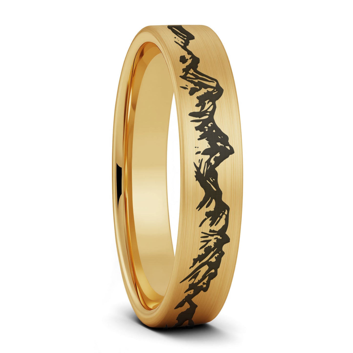 Alliance pour femme en tungstène doré brossé Mountain Range