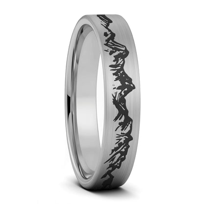 Alliance pour femme en tungstène doré brossé Mountain Range