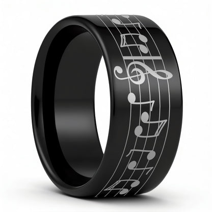 Alianza de boda de tungsteno con notas musicales para hombre