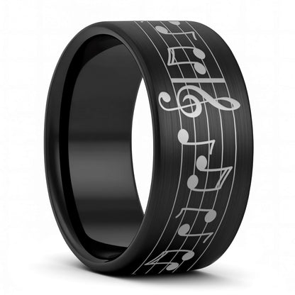 Alianza de boda de tungsteno con notas musicales para hombre
