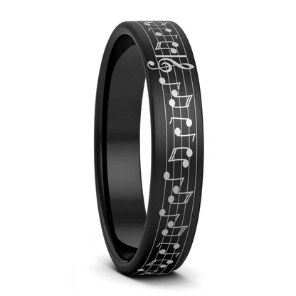 Anillo de tungsteno dorado cepillado con notas musicales y canción personalizada para hombre