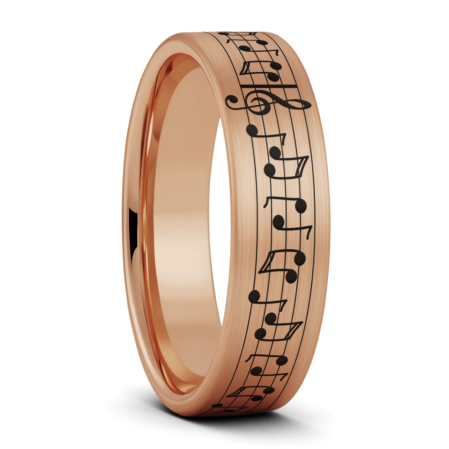 Anillo de tungsteno dorado cepillado con notas musicales y canción personalizada para hombre