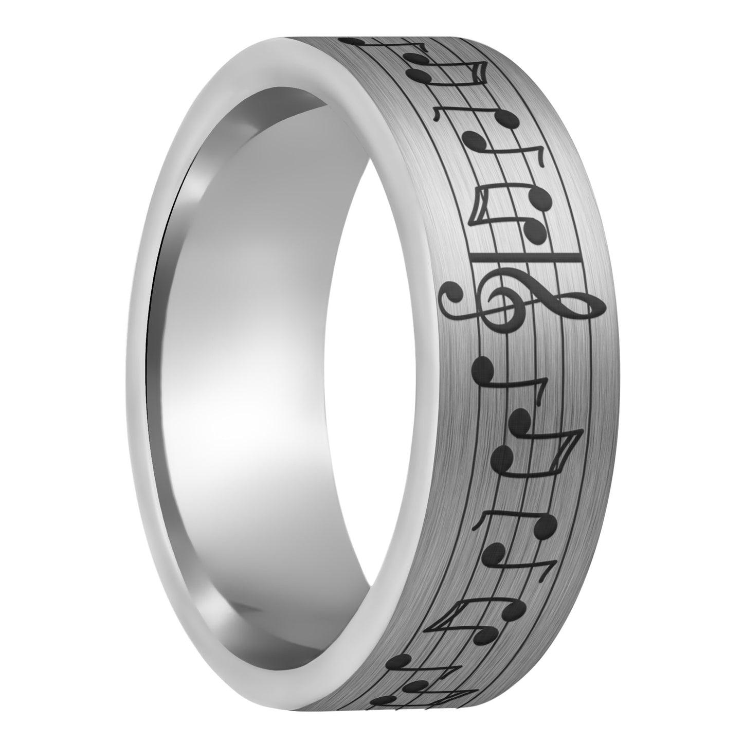 Anillo de tungsteno dorado cepillado con notas musicales y canción personalizada para hombre