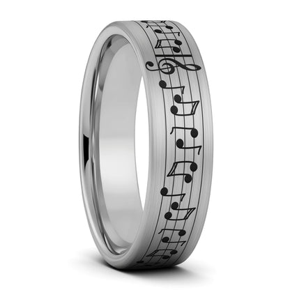 Anillo de tungsteno dorado cepillado con notas musicales y canción personalizada para hombre