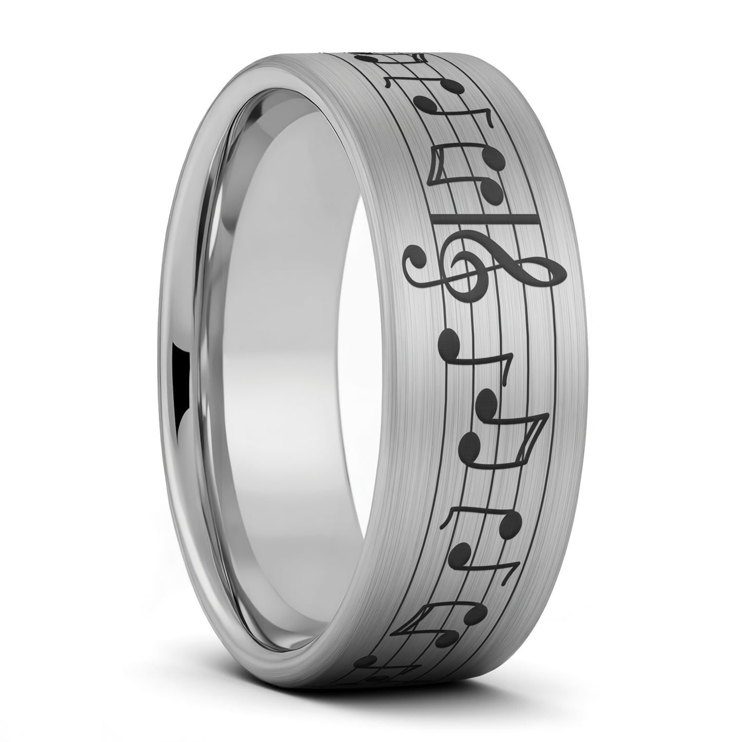 Anillo de tungsteno dorado cepillado con notas musicales y canción personalizada para hombre