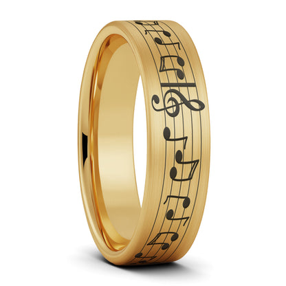 Music Notes Brushed Tungsten Men's Wedding Band