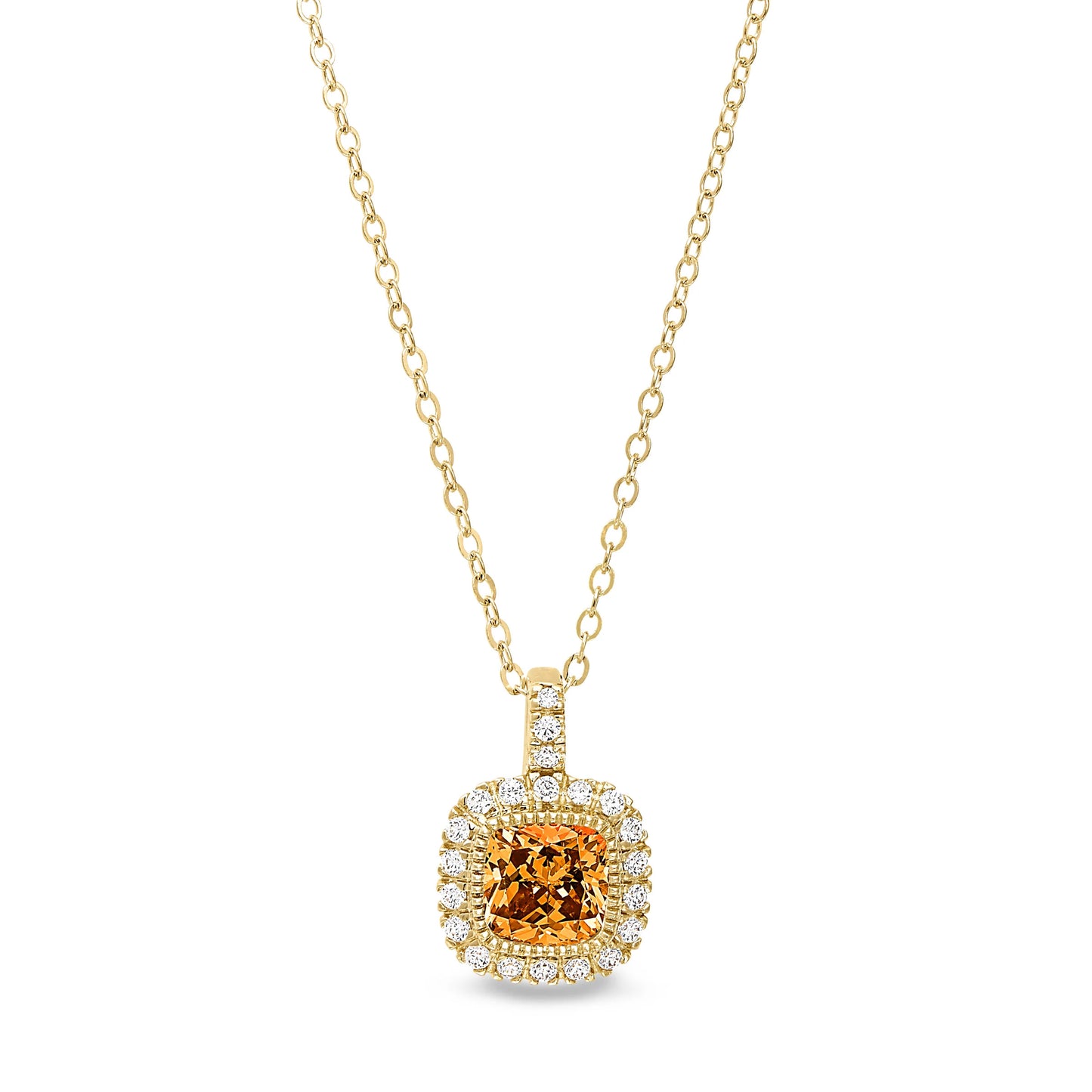 Cushion Cut Birthstone Halo Style Sterling Silver Necklace