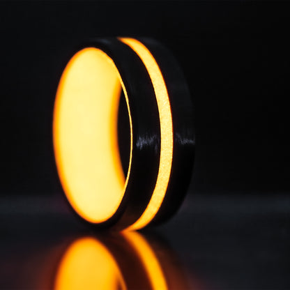 Grooved Glow in the Dark Orange Carbon Fiber Wedding Band
