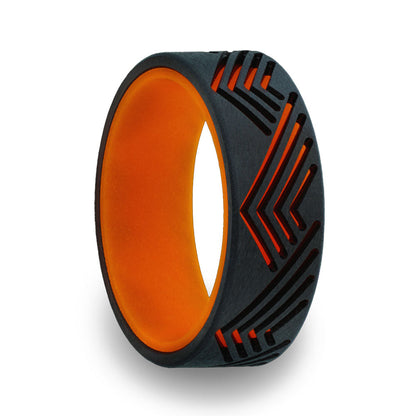 Alliance orange phosphorescente en zirconium pour homme avec découpes géométriques de montagne