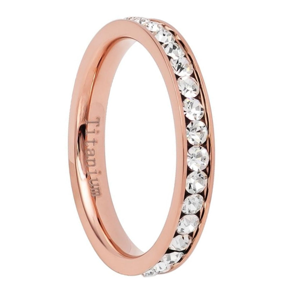 Stackable Rose Gold Titanium Women's Wedding Band with Cubic Zirconia