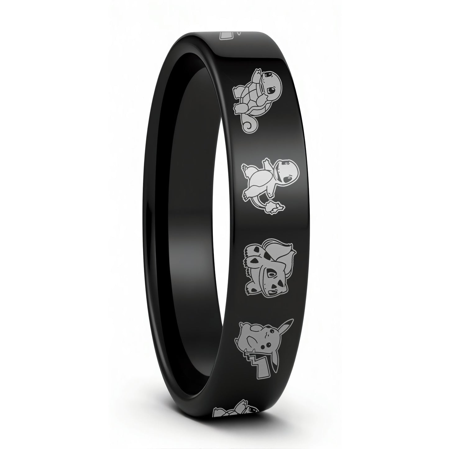 One Pokemon Black Tungsten Women's Wedding Band displayed on a plain white background