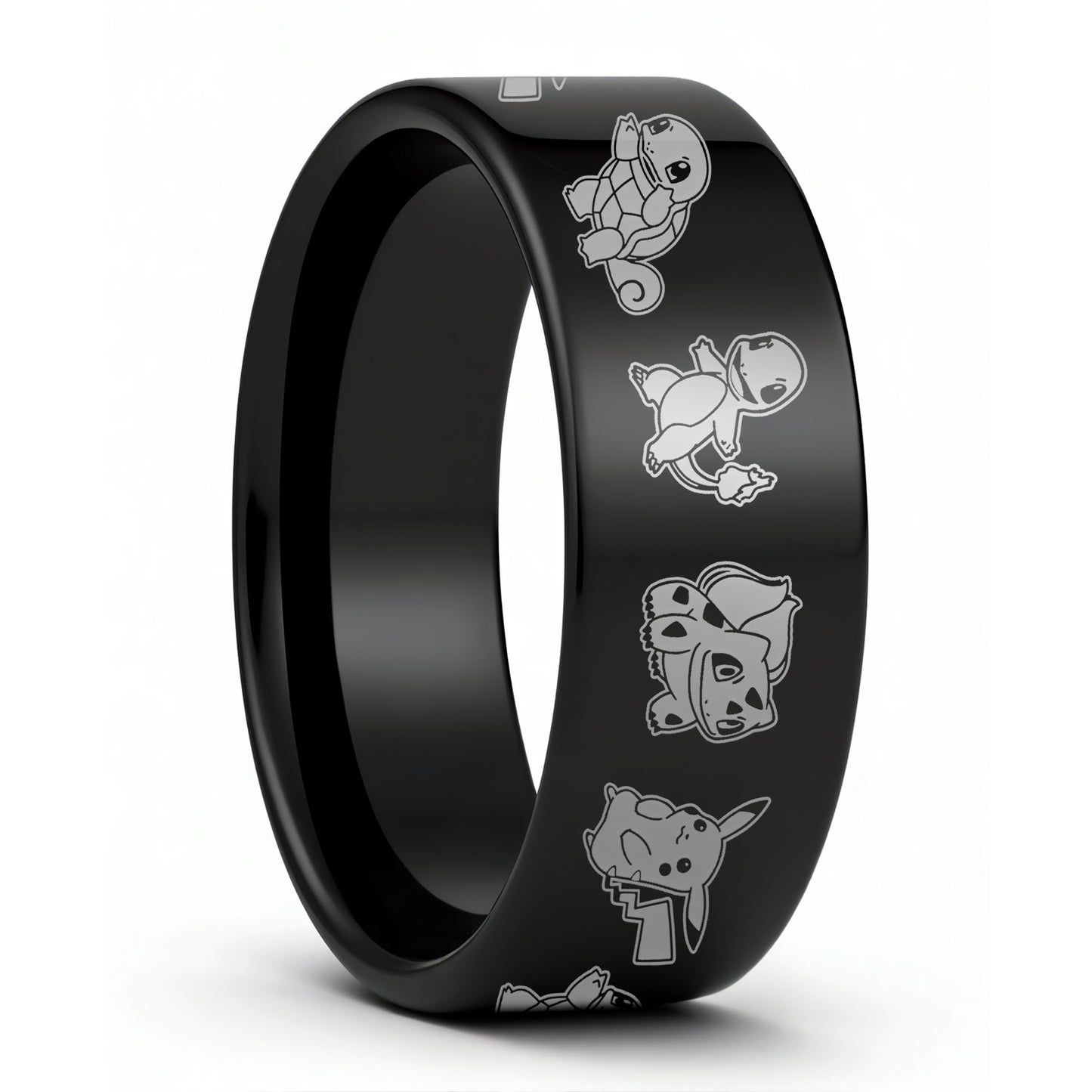 One Pokemon Black Tungsten Men's Wedding Band displayed on a plain white background