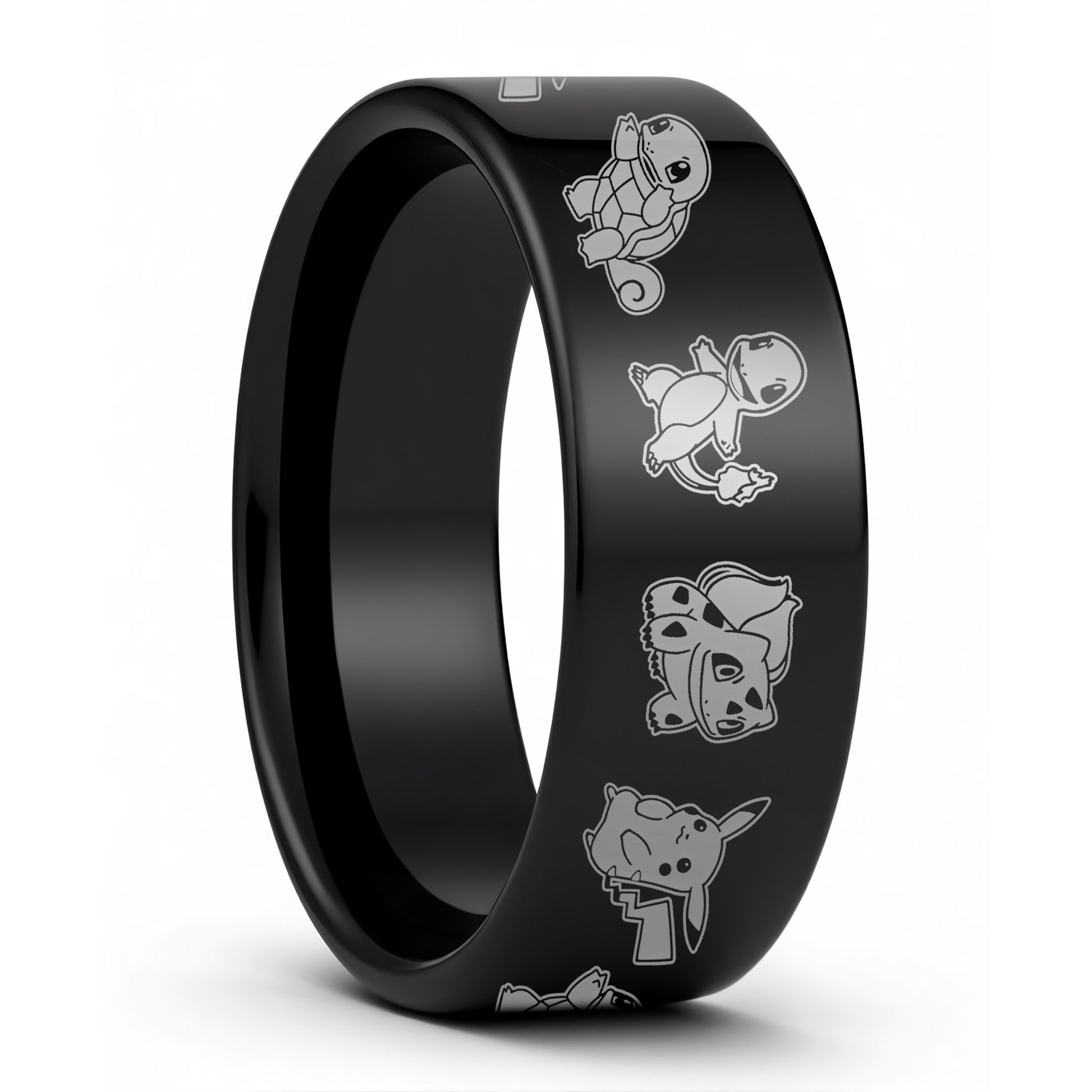 One Pokemon Black Tungsten Men's Wedding Band displayed on a plain white background