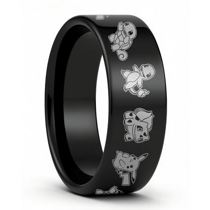 One Pokemon Black Tungsten Men's Wedding Band displayed on a plain white background