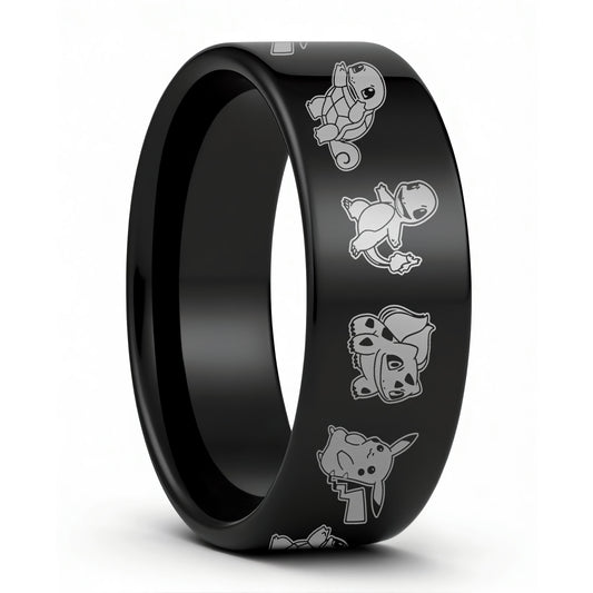 One Pokemon Black Tungsten Men's Wedding Band displayed on a plain white background