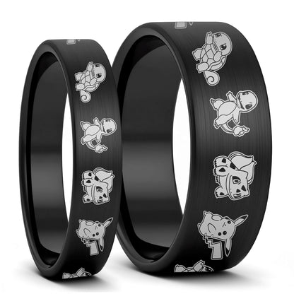 Pokémon Brushed Tungsten Couple's Matching Wedding Band Set