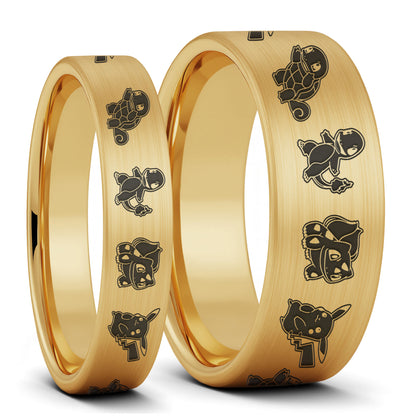 Pokémon Brushed Tungsten Couple's Matching Wedding Band Set