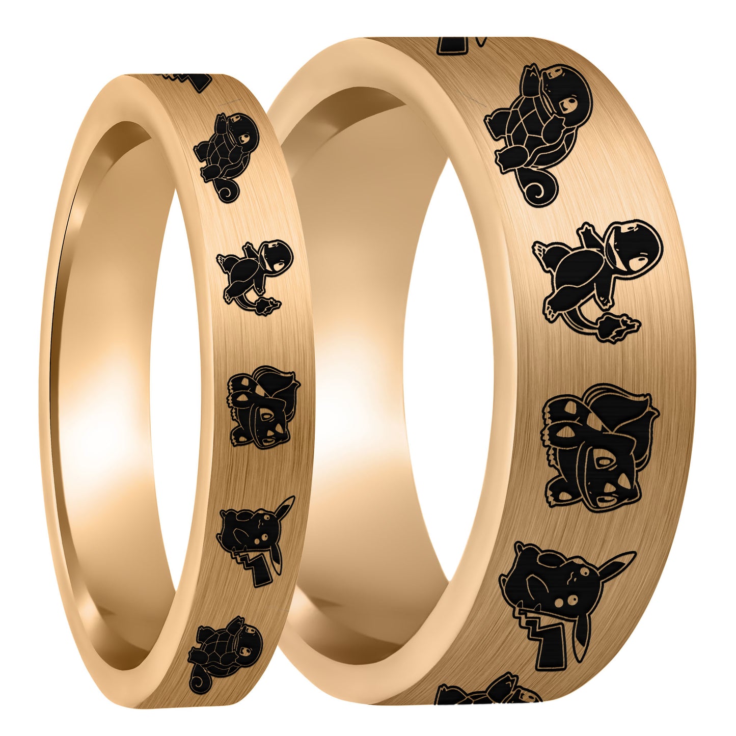 Pokémon Brushed Rose Gold Tungsten Couple's Matching Wedding Band Set
