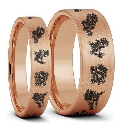 Pokémon Brushed Tungsten Couple's Matching Wedding Band Set