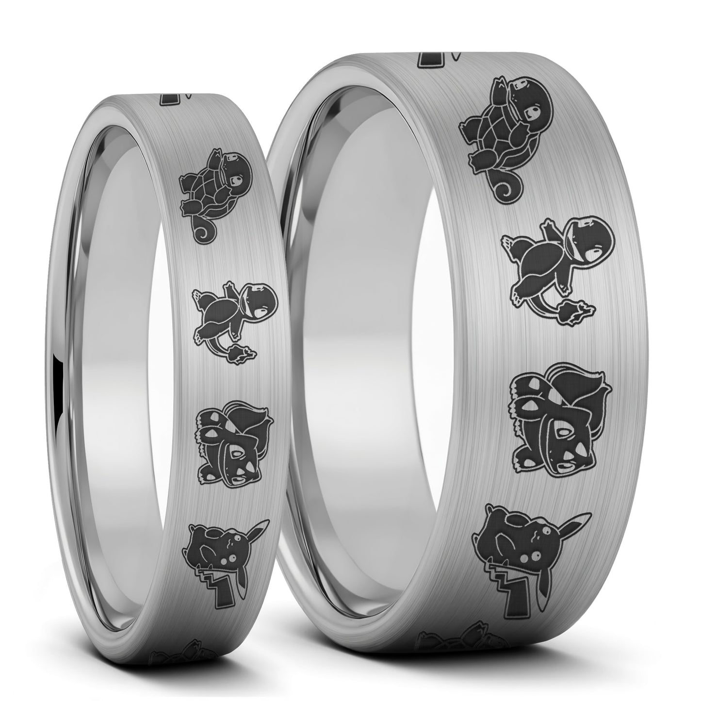 Pokémon Brushed Tungsten Couple's Matching Wedding Band Set