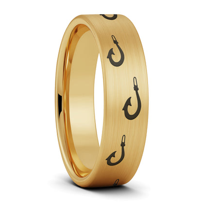 Polynesian Fishing Hook Brushed Tungsten Men's Wedding Band
