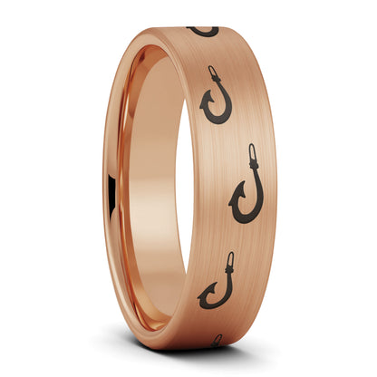 Polynesian Fishing Hook Brushed Tungsten Men's Wedding Band