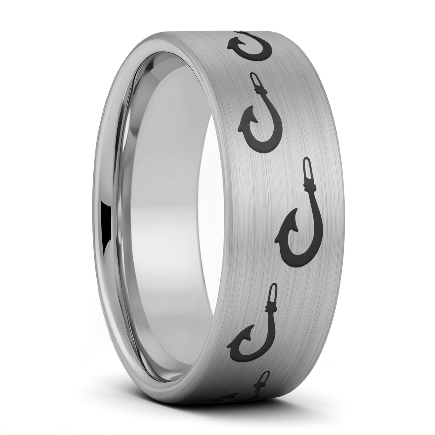 Polynesian Fishing Hook Brushed Tungsten Men's Wedding Band