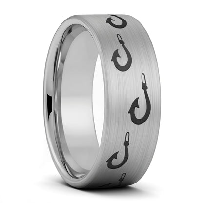 celtic fish hook band Polynesian Fishing Hook Brushed Tungsten Women's Wedding Band
